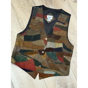 Vintage Joujou Patchwork Vest S  Navajo Heritage Leather Wool Blend‎